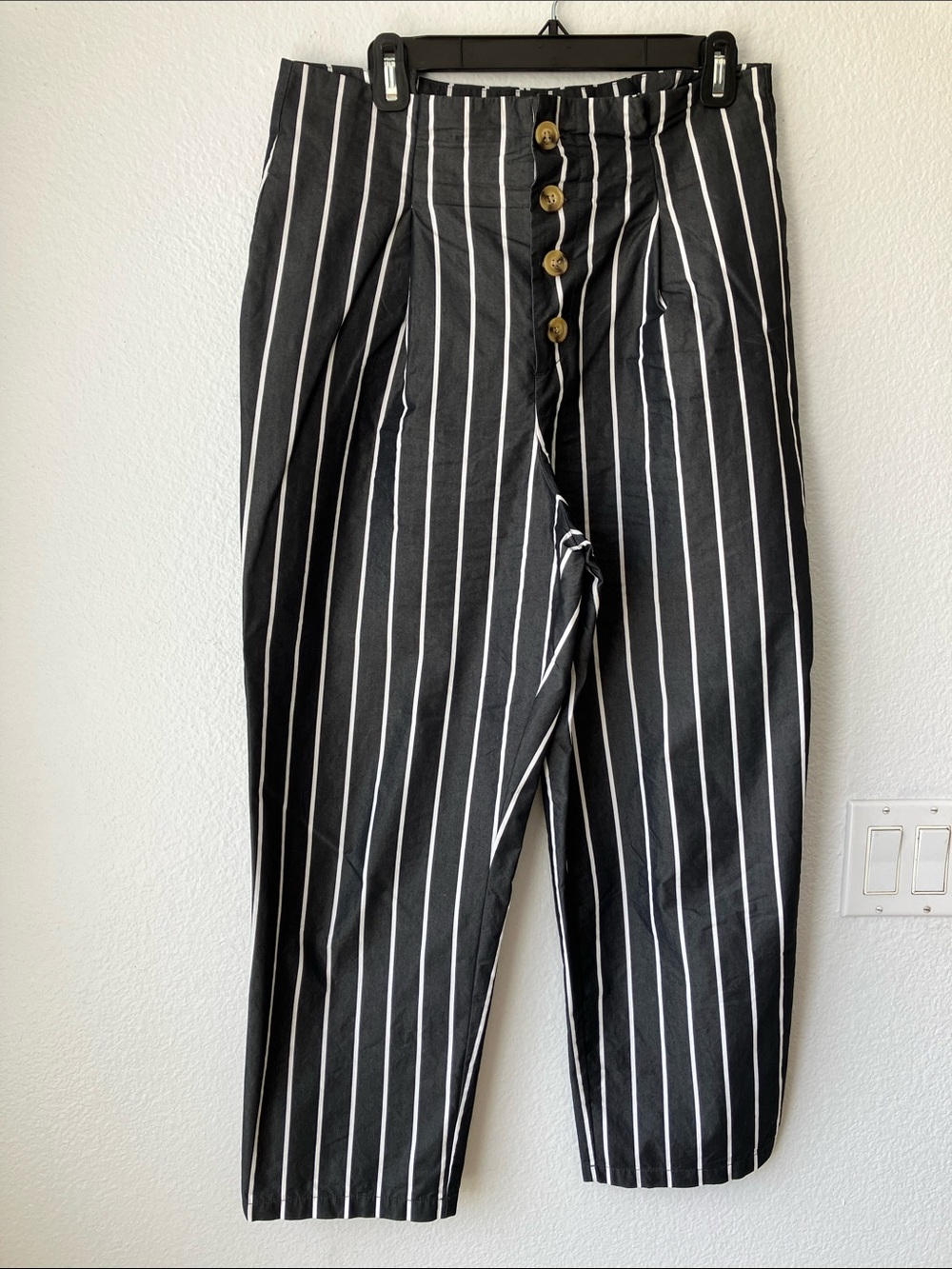 Who What Wear Dark Charcoal Gray & White Vertical-Stripe Chinos with Button Fly